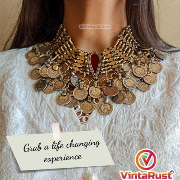 Wholesale Coins Necklaces, Afghan Vintage Coins Chokers Necklaces, Vintage Bulk - Picture 3 of 15